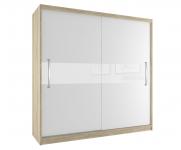 Velká šatní skříň CRAFTON 200 cm s posuvnými dveřmi DUB SONOMA/MAT/BÍLÝ LESK